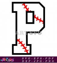 Baseball Alphabet Letter P Black White SVG