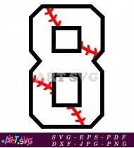 Baseball Stitching Number Eight Red White Black Design SVG