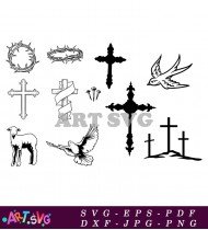 Christian Cross Design With Dove And Lamb SVG