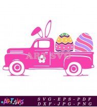 Pink Easter Truck With Eggs Illustration SVG