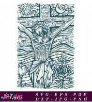 Christian Crucifixion Vintage Line Art SVG