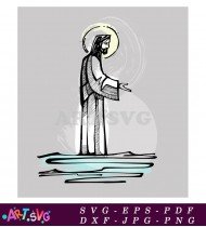 Silhouette Jesus Standing On The Water Artwork SVG