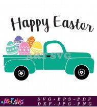 Vintage Green Truck Carrying Easter Eggs SVG