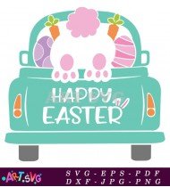 Easter Bunny Green Truck Spring Holiday Design SVG