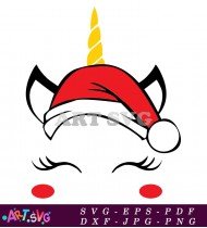 Unicorn Christmas Santa Hat Cartoon SVG