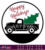 Happy Holidays Truck Christmas Ornament SVG