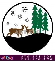 Two Deer In Winter Forest Ornament SVG