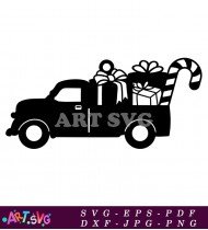 Silhouette Of A Pickup Truck With Christmas Tree SVG