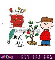 Snoopy Cartoon Character With Christmas Tree SVG