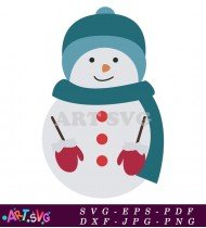 Cartoon Snowman Red Mittens Winter Holiday SVG