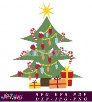 Christmas Tree With Candy Cane And Gifts Clipart SVG