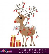 Cute Cartoon Reindeer With Lights Christmas Decor SVG