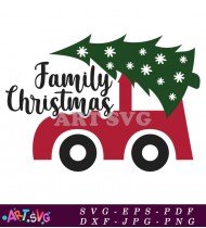 Family Christmas Red Truck Vector Design SVG