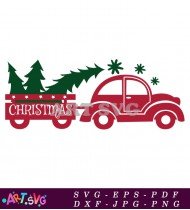 Merry Christmas Red Truck With Trees SVG