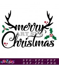 Merry Christmas with Red Holly Berries SVG