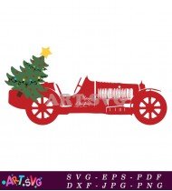 Vintage Red Christmas Car Classic Holiday Design SVG 1