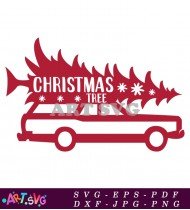 Christmas Tree Vintage Car Holiday Clip Art Vector SVG