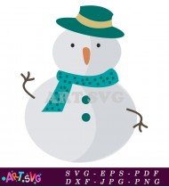 Cute Snowman In Hat And Scarf Clipart SVG