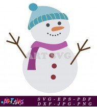 Cartoon Snowman Wearing A Purple Scarf SVG