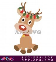 Reindeer With Christmas Lights Cartoon Clipart SVG