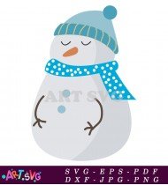 Snowman With Blue Dotted Scarf Clipart SVG