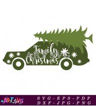 Family Christmas Green Car With Tree On Top SVG