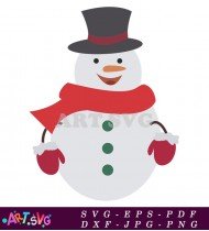 Snowman In Top Hat Holding Mitten Vector SVG