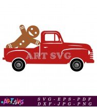 Red Pickup Truck With Gingerbread Man SVG