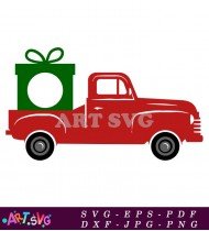 Red Christmas Truck Carrying Wrapped Gift SVG