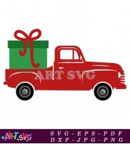 Classic Red Christmas Truck Carrying Wrapped Gift SVG