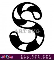 Candy Cane Letter S Black and White SVG