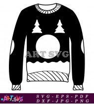 Snowman Ugly Christmas Sweater Black and White SVG