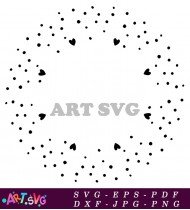 Hand Drawn Polka Dot Frame With Tiny Hearts SVG