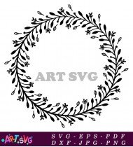 Simple Hand Drawn Floral Circle Frame Template SVG