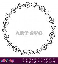 Cute Hand Drawn Floral Wreath Frame Template SVG