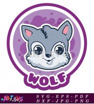 Cartoon Wolf With Grey Fur And Big Eyes SVG