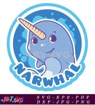 Cartoon Narwhal With Blue Skin And Big Horn SVG