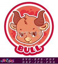 Cartoon Bull With Brown Fur And Big Horns SVG