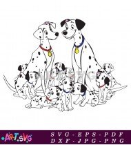 Dalmatian Puppies Cartoon Black And White Group SVG