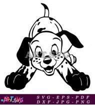 Dalmatian Puppy Cartoon Black And White Running SVG