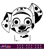 Dalmatian Puppy Cartoon Black And White Close Up SVG