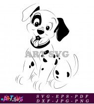 Dalmatian Puppy Cartoon Black And White Standing SVG