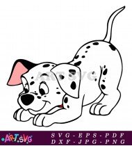 Dalmatian Puppy Cartoon Black And White Snuggling SVG