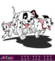 Two Dalmatian Puppies Standing Together Black And White SVG