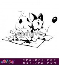 Two Dalmatian Puppies Sitting In Black And White SVG