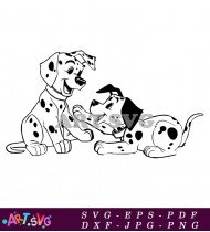 Two Cute Cartoon Dalmatian Puppies Together SVG