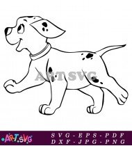 Running Dalmatian Dog Cartoon Image Black and White SVG