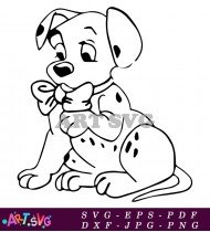 Dalmatian Dog Cartoon Lying Down With Bowtie SVG 1