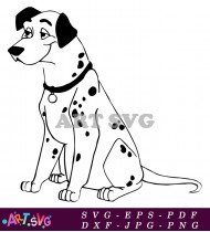 Dalmatian Dog Sitting Down Cartoon Black and White SVG 5