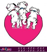 Three Dalmatian Puppies Sitting Together Cartoon Image SVG